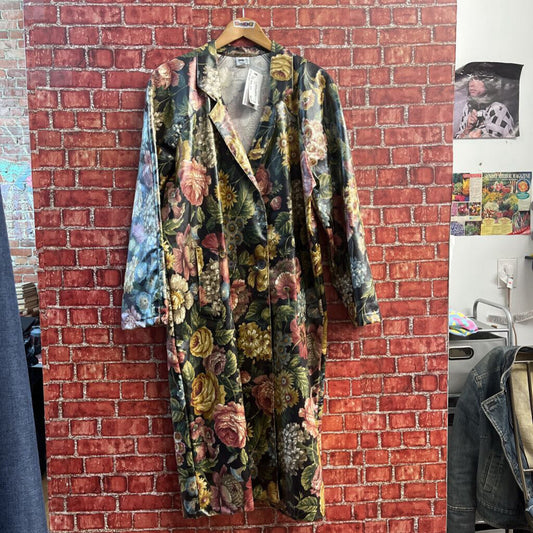 Vintage Nordic House Design Floral Long Jacket/Raincoat Green/Yellow/Pink/Multi