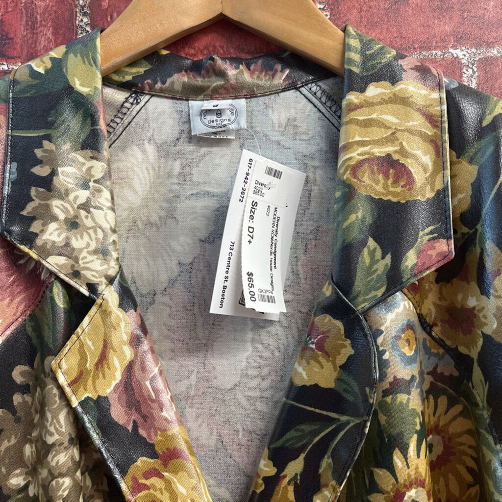 Vintage Nordic House Design Floral Long Jacket/Raincoat Green/Yellow/Pink/Multi Ladies Size XL