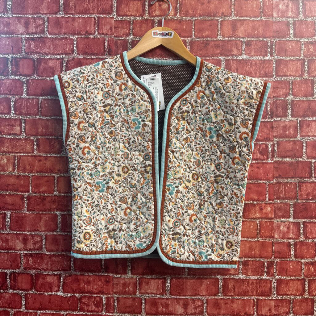 Unbranded Vest Floral Paneled Poke-Dot Inside Brown/Red/Teal/Cream/Yellow