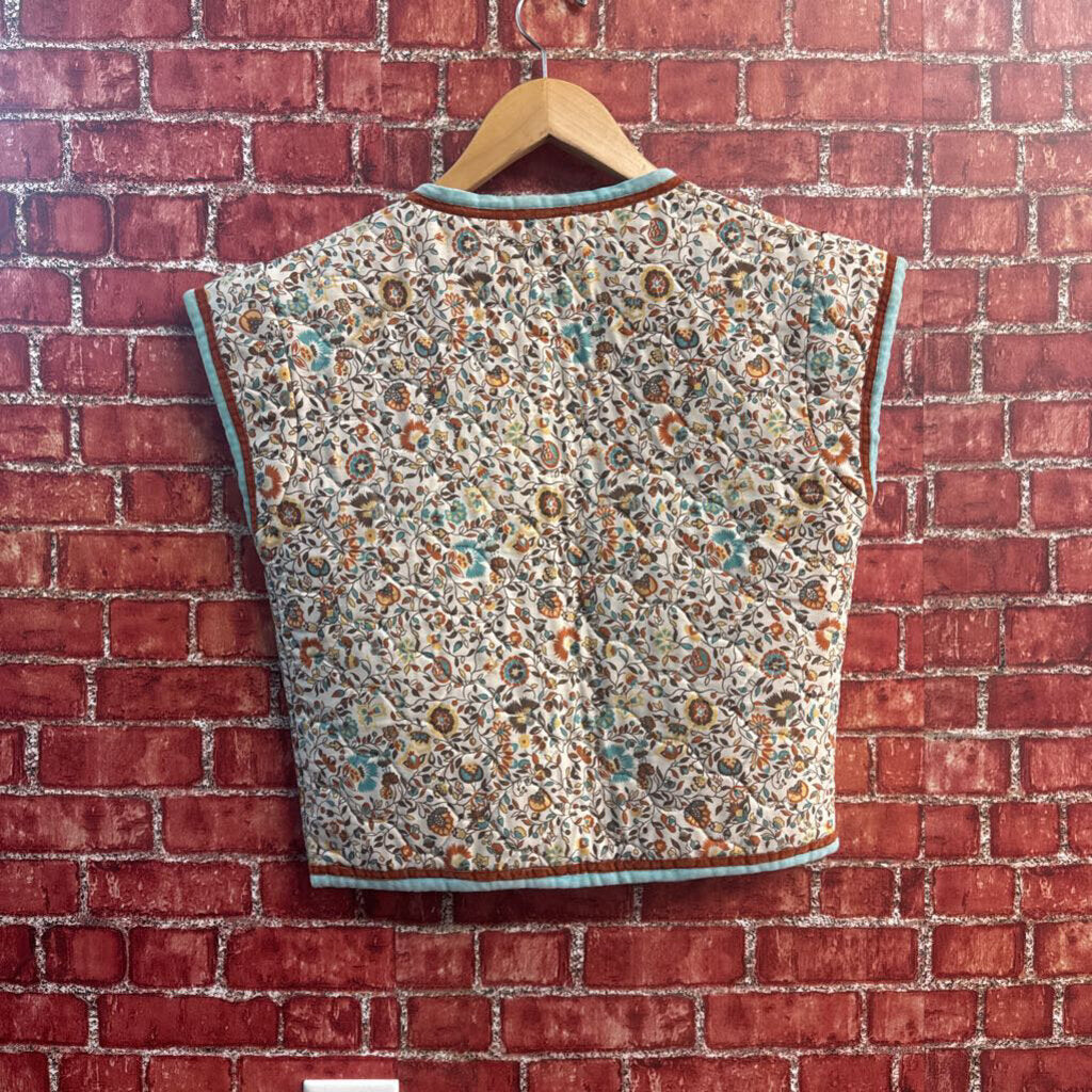 Unbranded Vest Floral Paneled Poke-Dot Inside Brown/Red/Teal/Cream/Yellow