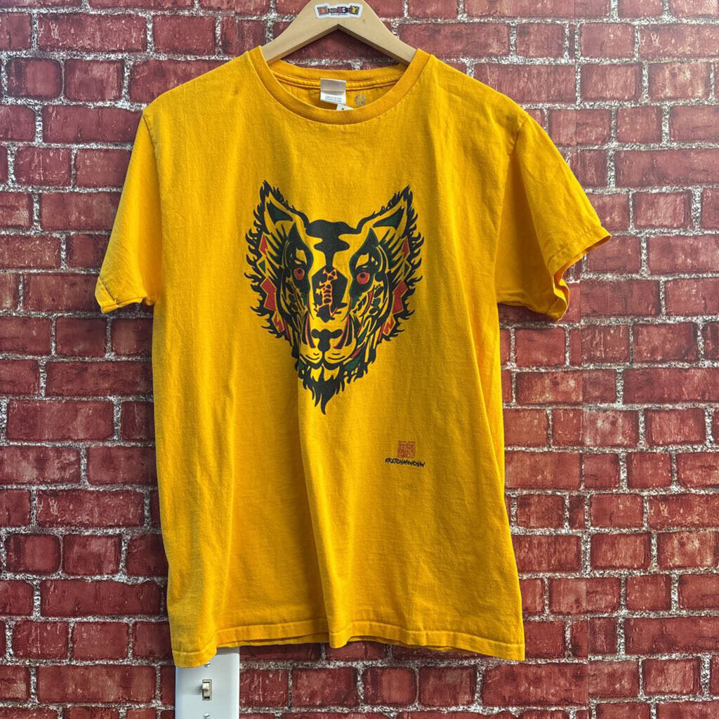 Hanes T-Shirt Graphic Design Lion Yellow Size M