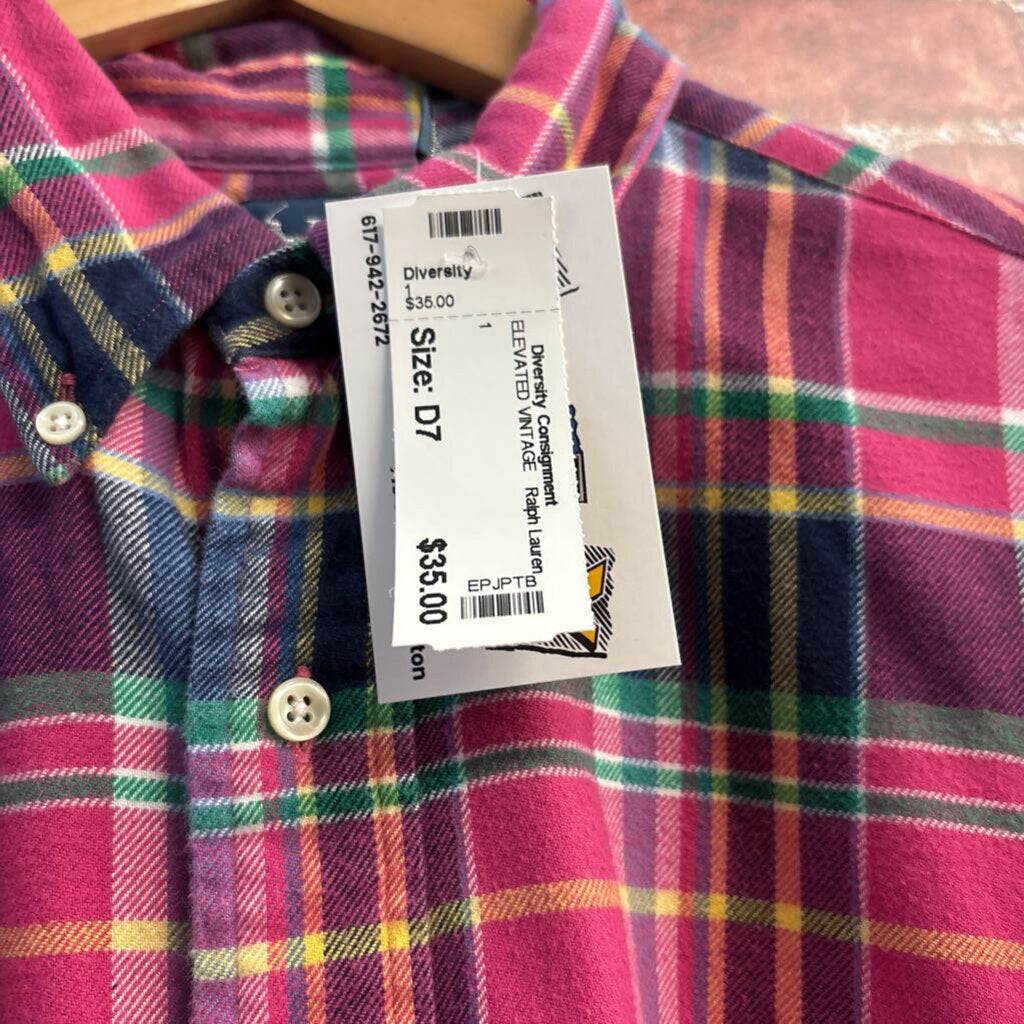Ralph Lauren Pink Plaid Button Down Men’s Size L