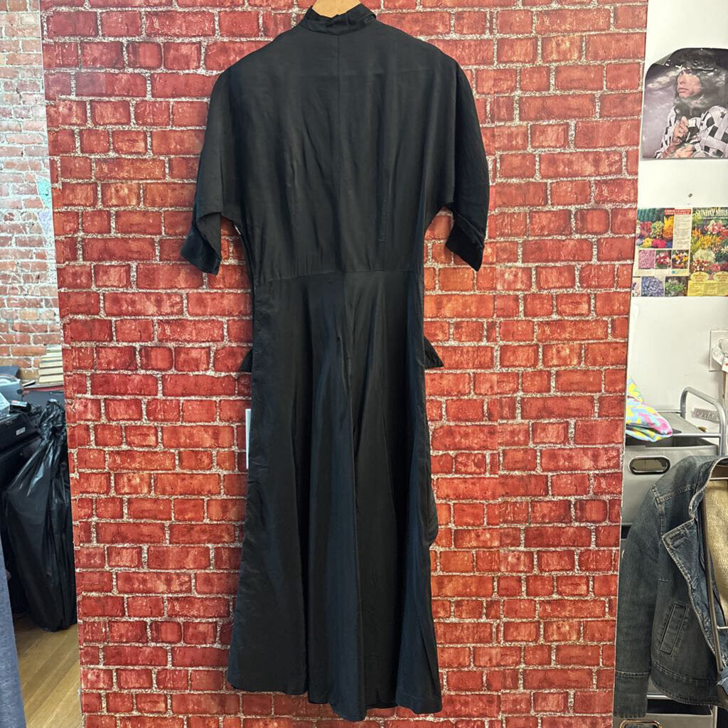 Johnathan Logan Maxi Dress Half Buton Up Half Sleeve Black Ladies Size XS