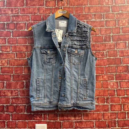 Old Navy Vest Denim Patchwork/Mending Blue/Dark Blue Ladies Size L