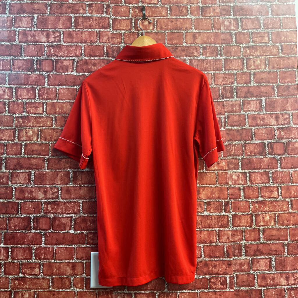 Pierre Foshey Cowboy Shirt Dagger Collar Ric-Rac Mending Bright Red Size M