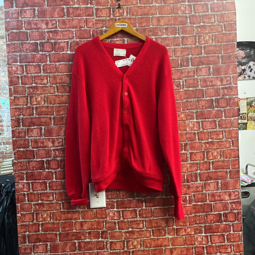 Jeff Links Knit Cardigan Button down Bright Red Size M