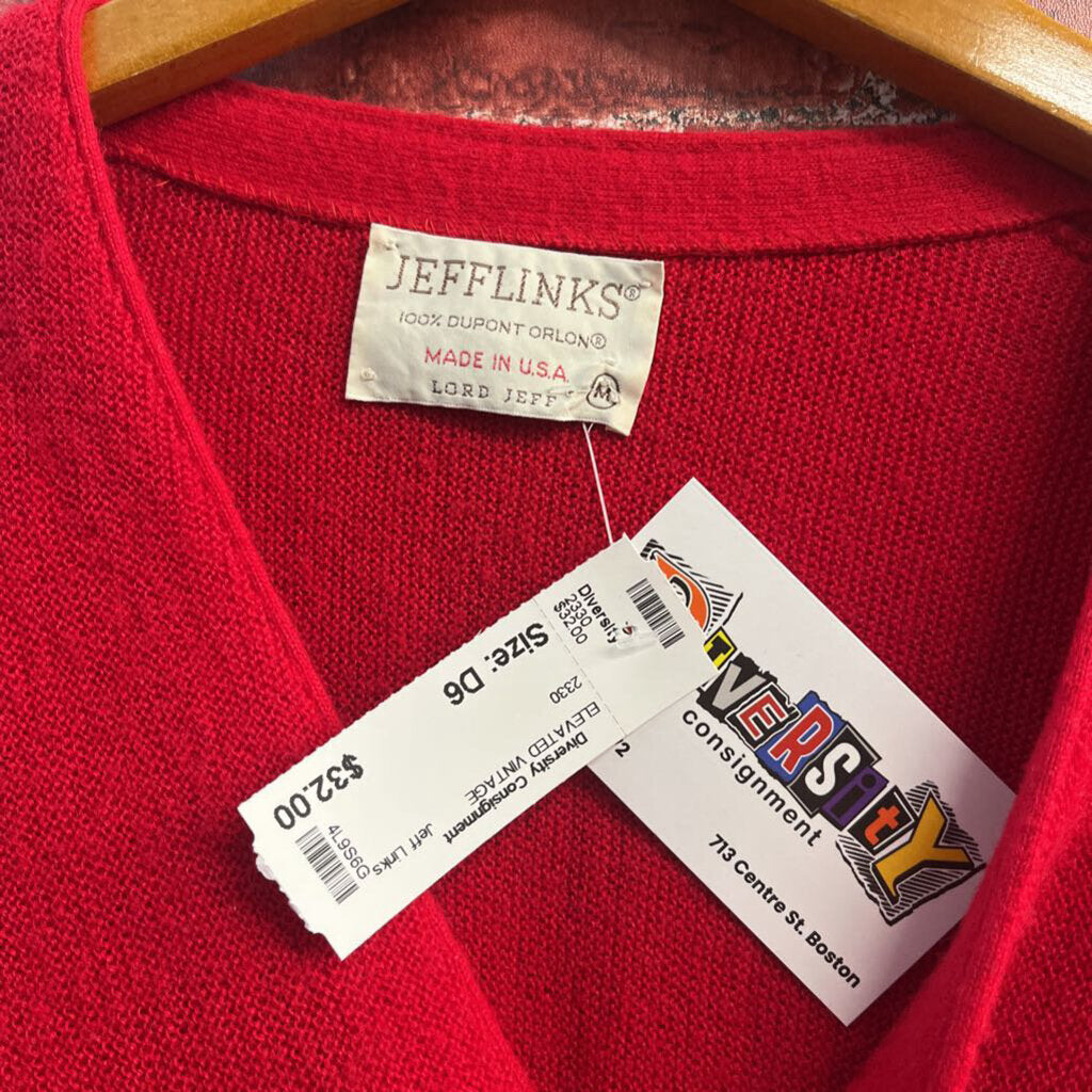 Jeff Links Knit Cardigan Button down Bright Red Size M