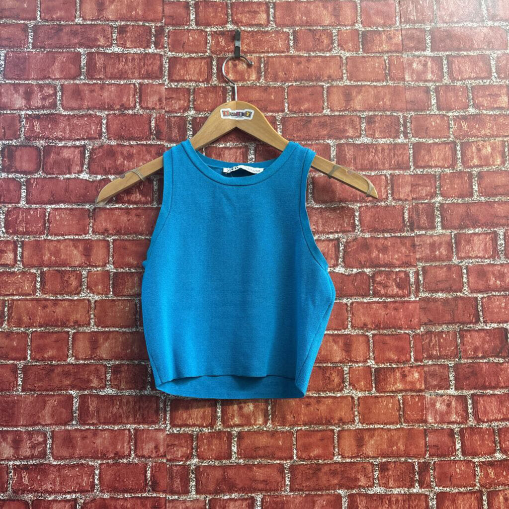 Zara Crop Top No Shoulder Blue Size S
