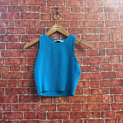 Zara Crop Top No Shoulder Blue Size S