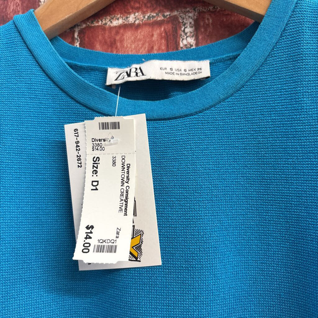 Zara Crop Top No Shoulder Blue Size S