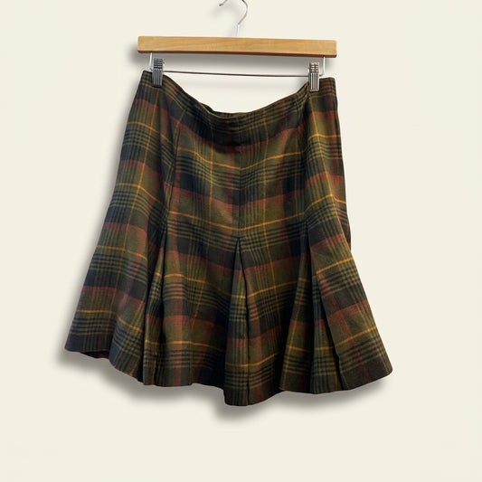 Diversity Repair Lab x Christian Dior Vintage Skirt Tartan Darns Olive/Orange/Blush Ladies Size 14