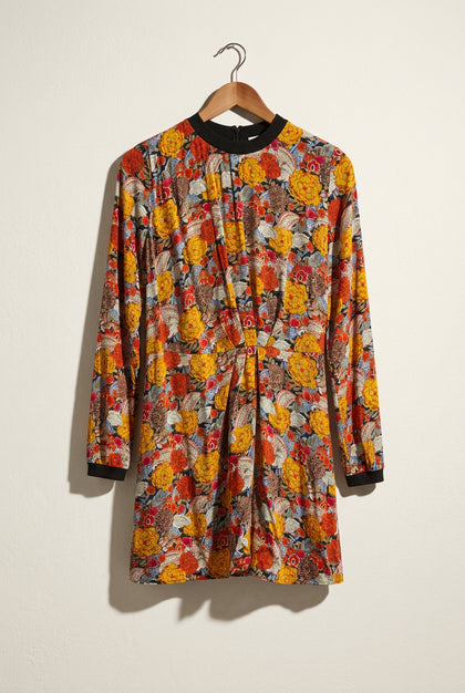 Zara TRF Collection Mini Dress Long Sleeve Floral Yellow/Blue/Multi Size M