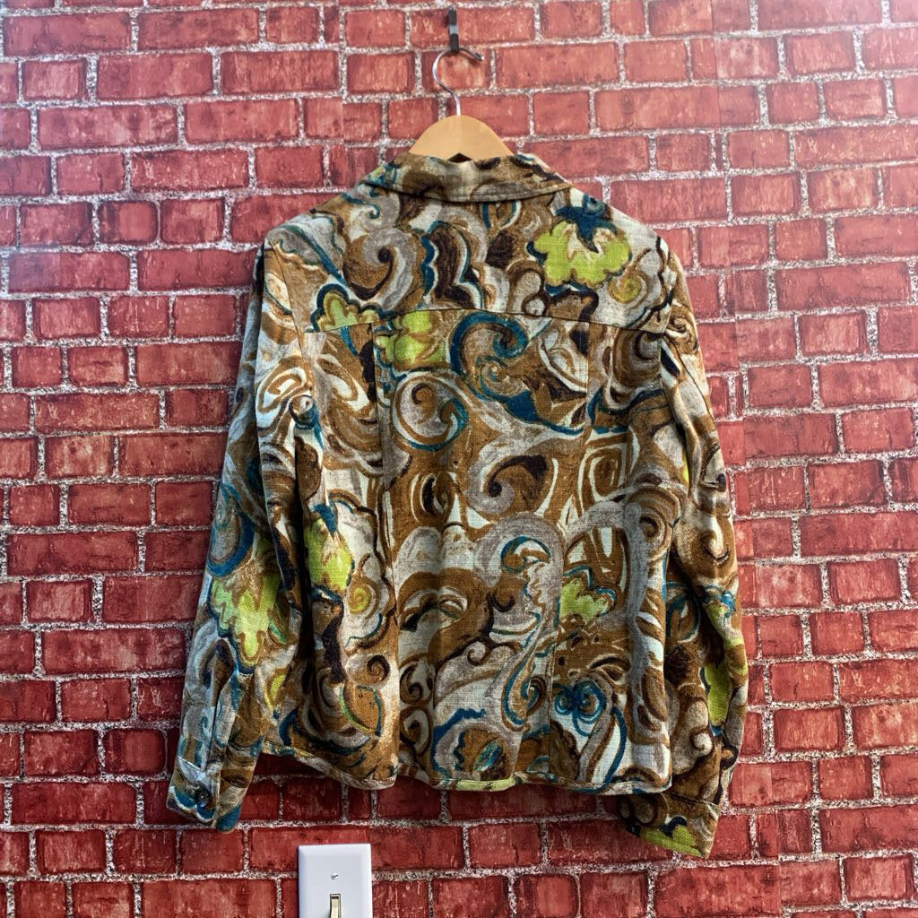 Chico's Lite Jacket Floral Brown/Teal/Green Ladies Size 1