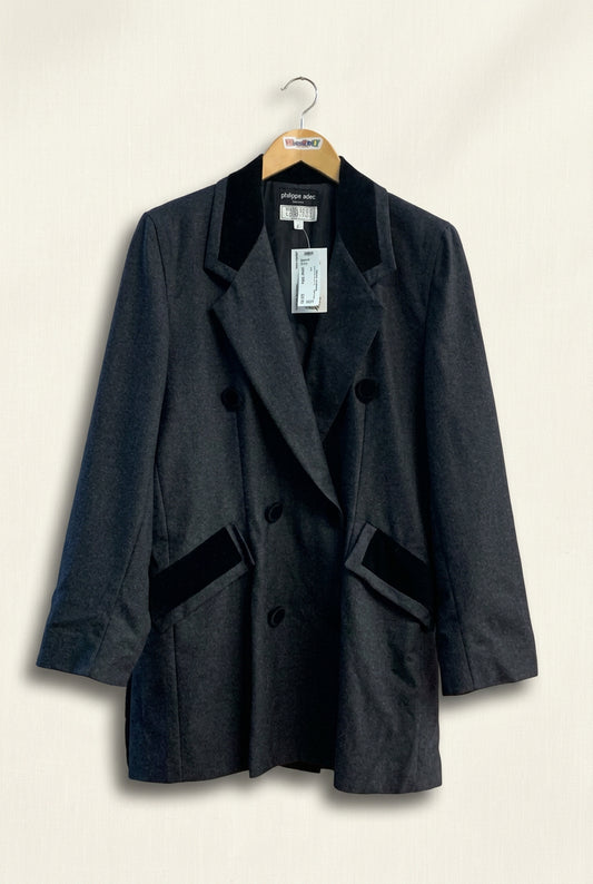 phillipe adec Bergdorf Goodman Vintage Blazer Wool/Velvet Grey/Black Size L