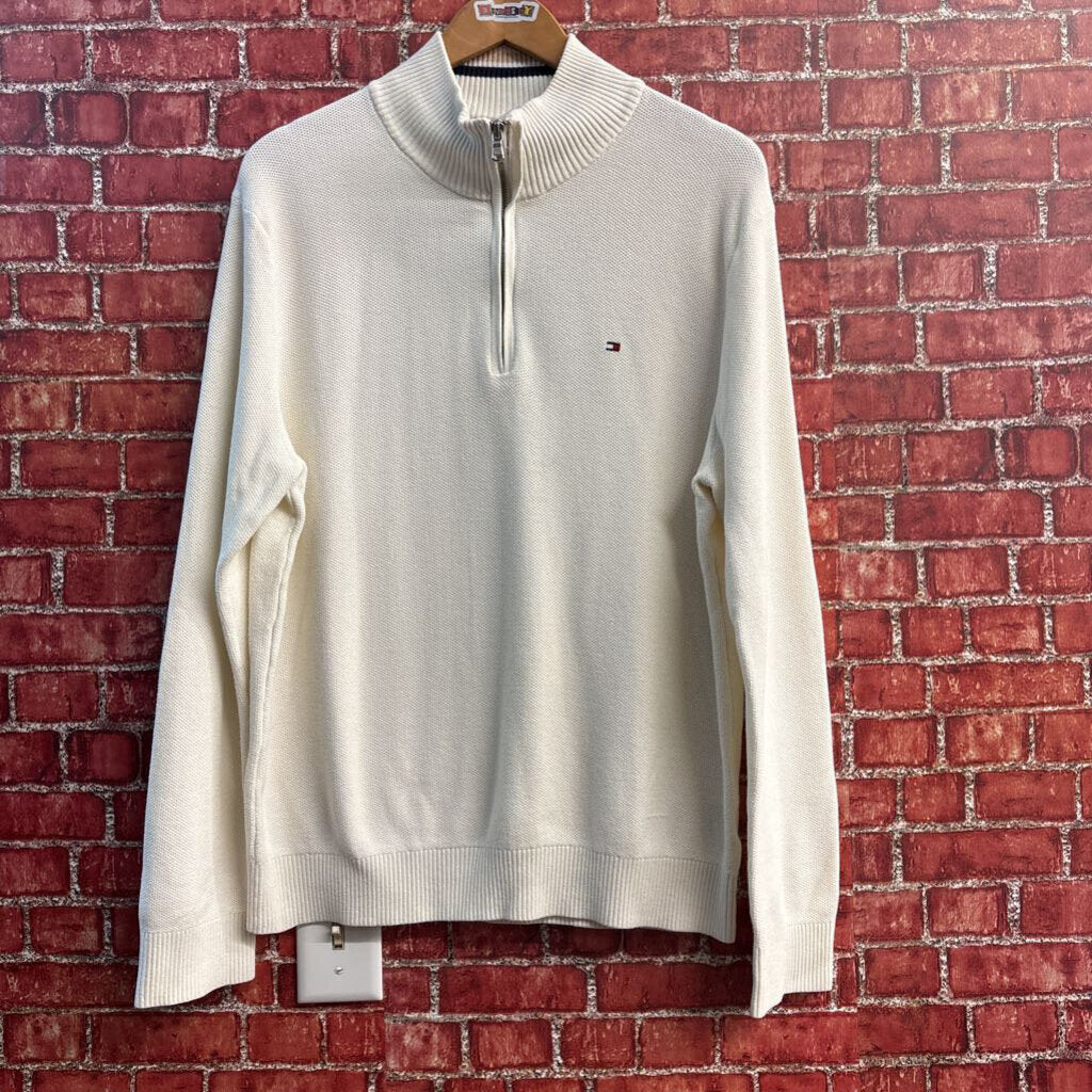 Tommy Hilfiger 1/4 Zip Sweater Waffle Off White Size L