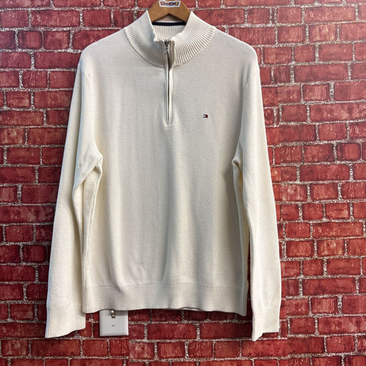Tommy Hilfiger 1/4 Zip Sweater Waffle Off White Size L