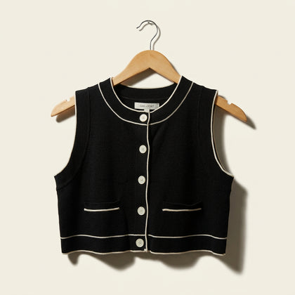 Oak + Fort Vest Crop Button Up Black/White