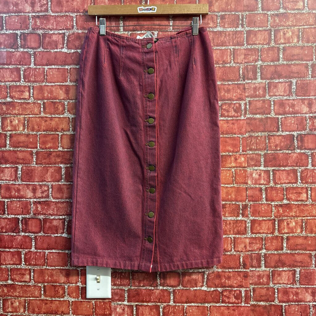 Karen Kane Vintage Midi Skirt Denim Button Up Pink Size 12