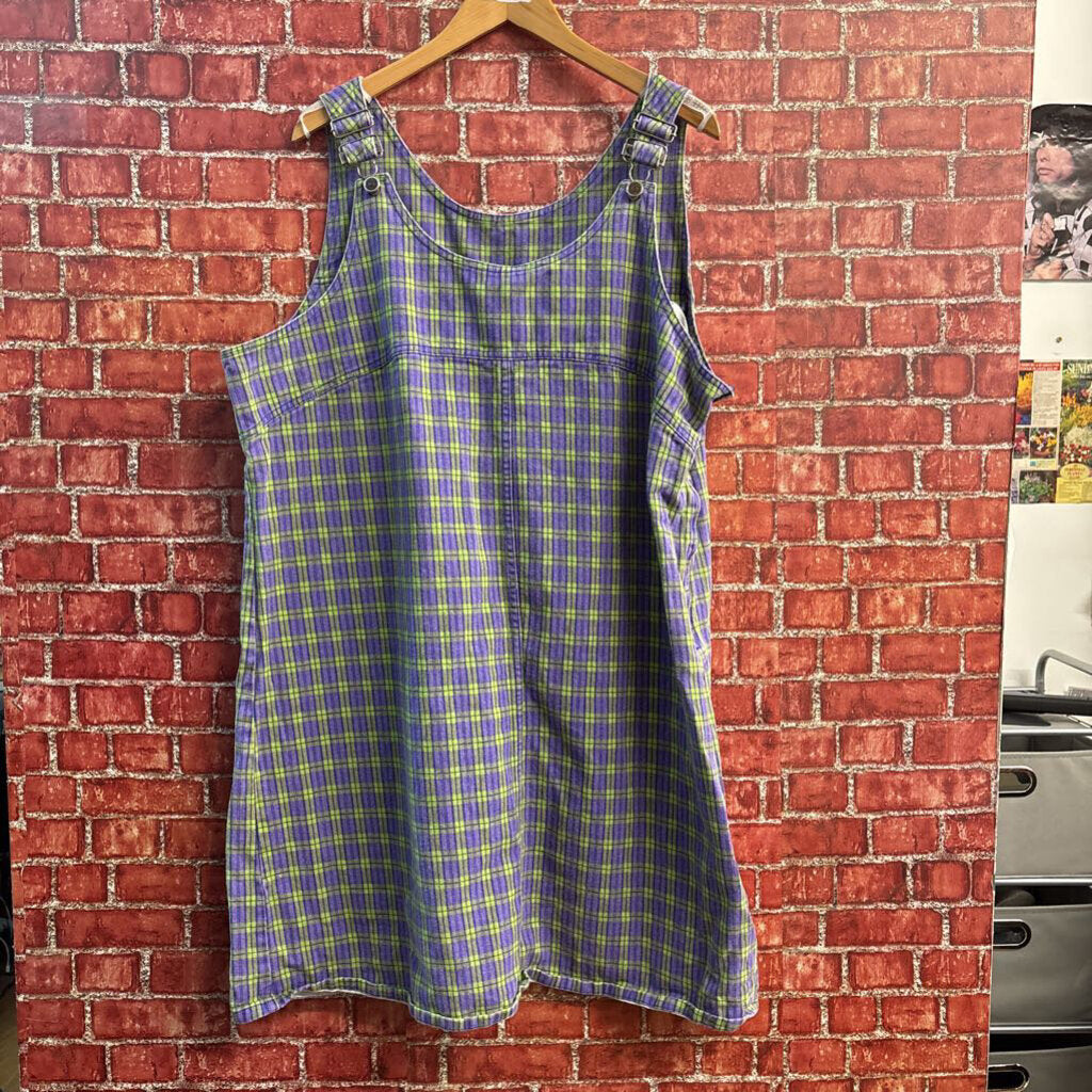 Avenue Blues Vintage Overall Dress Plaid Purple/Green