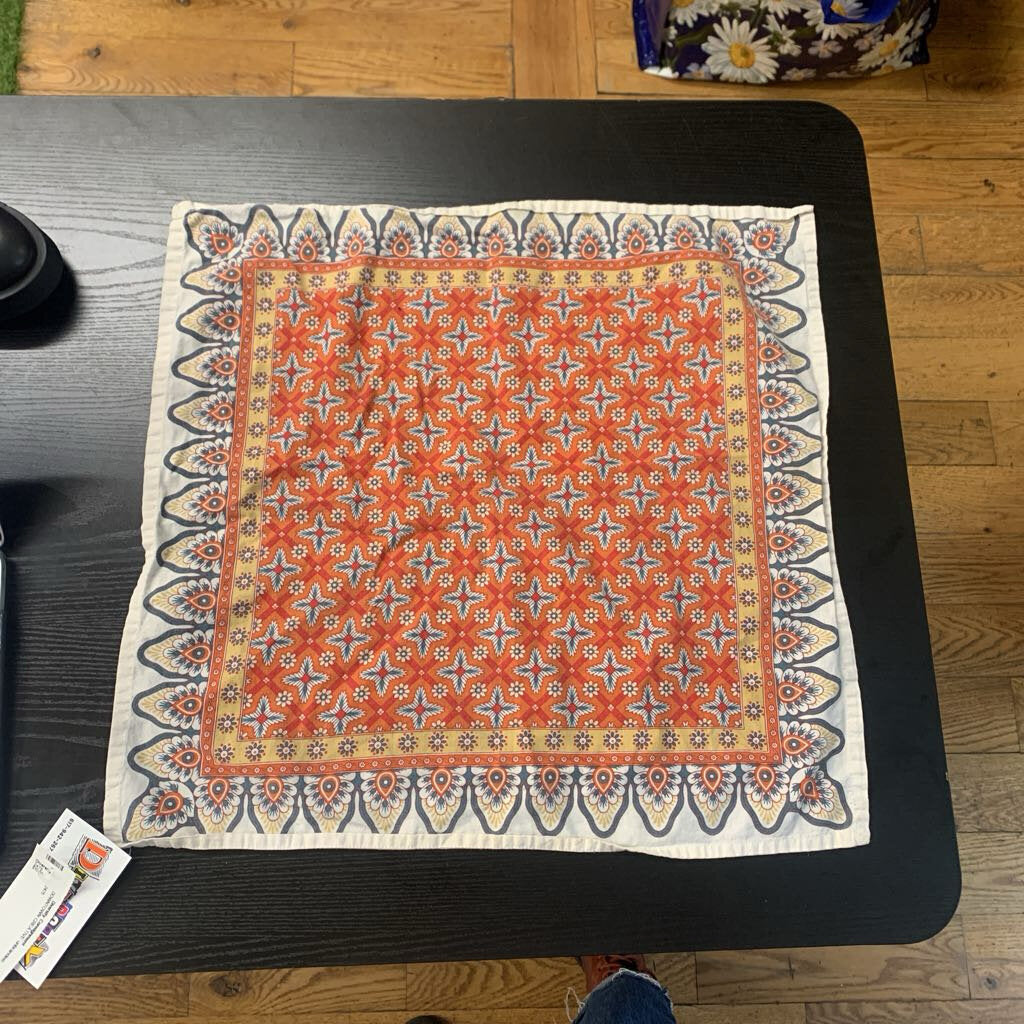 Square Bandana Star/Floral Pattern Orange/Blue/Yellow