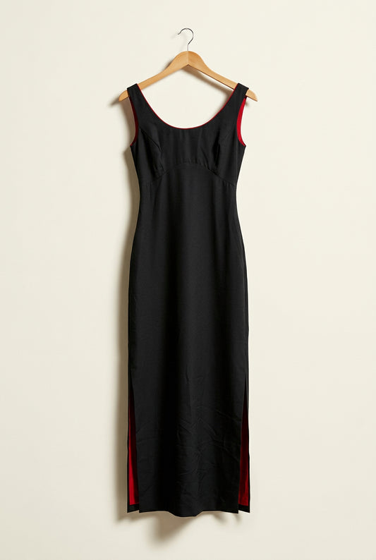 Vintage Maxi Dress Side Slit Tank Black/Red Ladies Size S