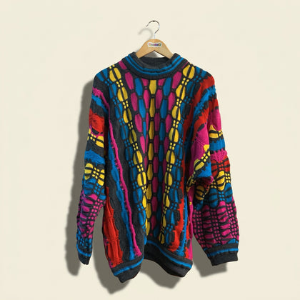 Coogi Vintage Knit Sweater Wool Grey/Multi Men’s Size XL