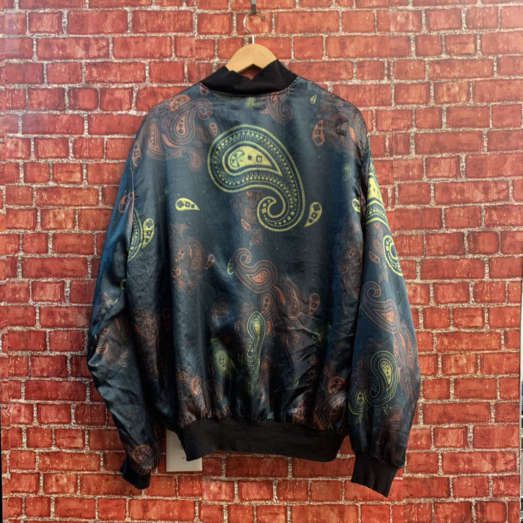 Civil Bomber Jacket Satin Paisley Navy/Brown/Green Men’s Size XL
