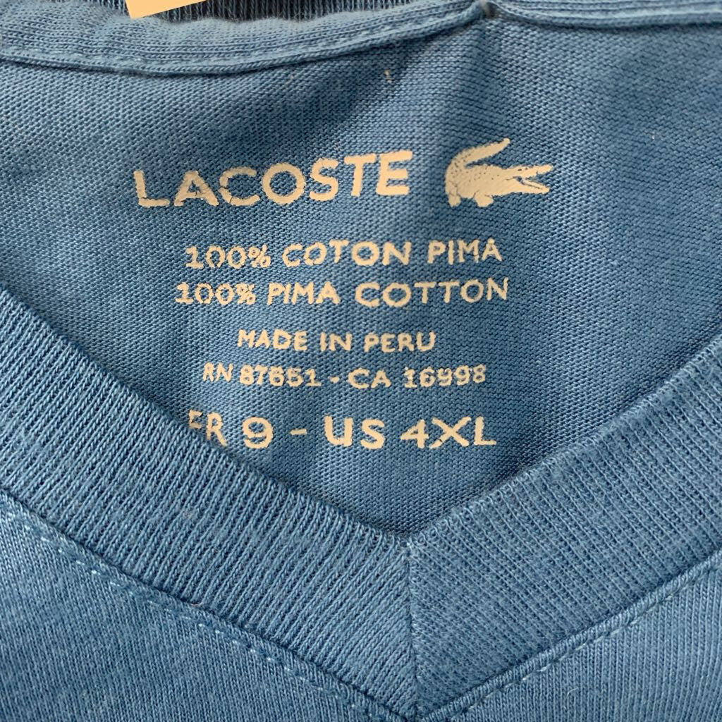 Lacoste V Neck Tee Blue Men’s Size 4XL