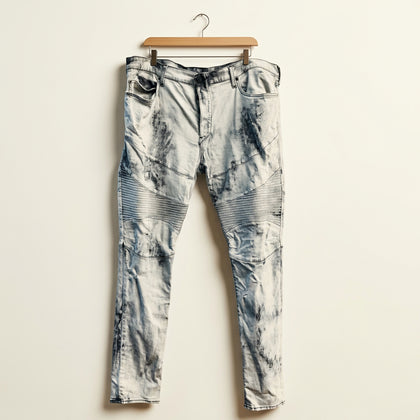 True Religion Y2K Jeans Ribbed Thigh Distressed Grey Size 42