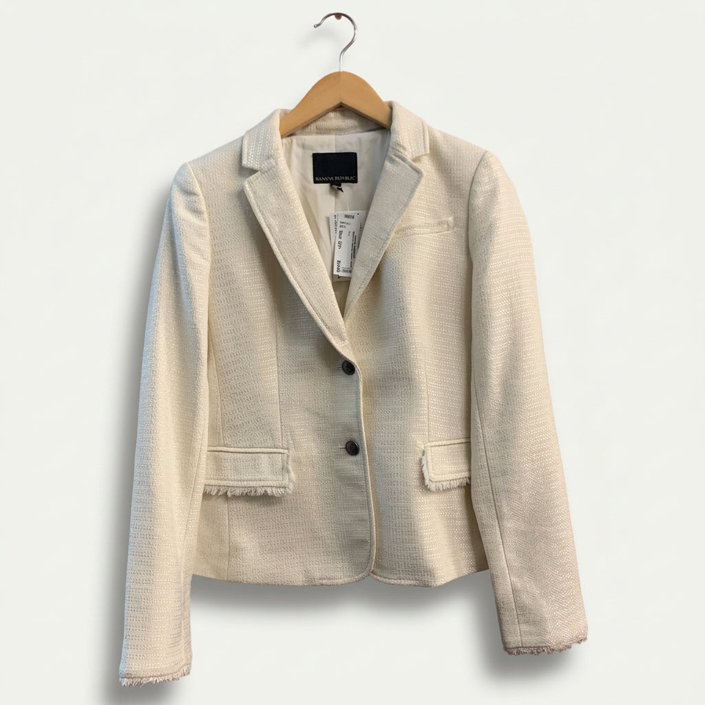 Banana Republic Blazer Texture Fringe Trim Cream Ladies Size 4