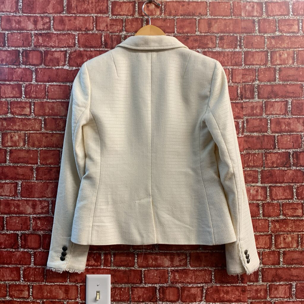 Banana Republic Blazer Texture Fringe Trim Cream Ladies Size 4