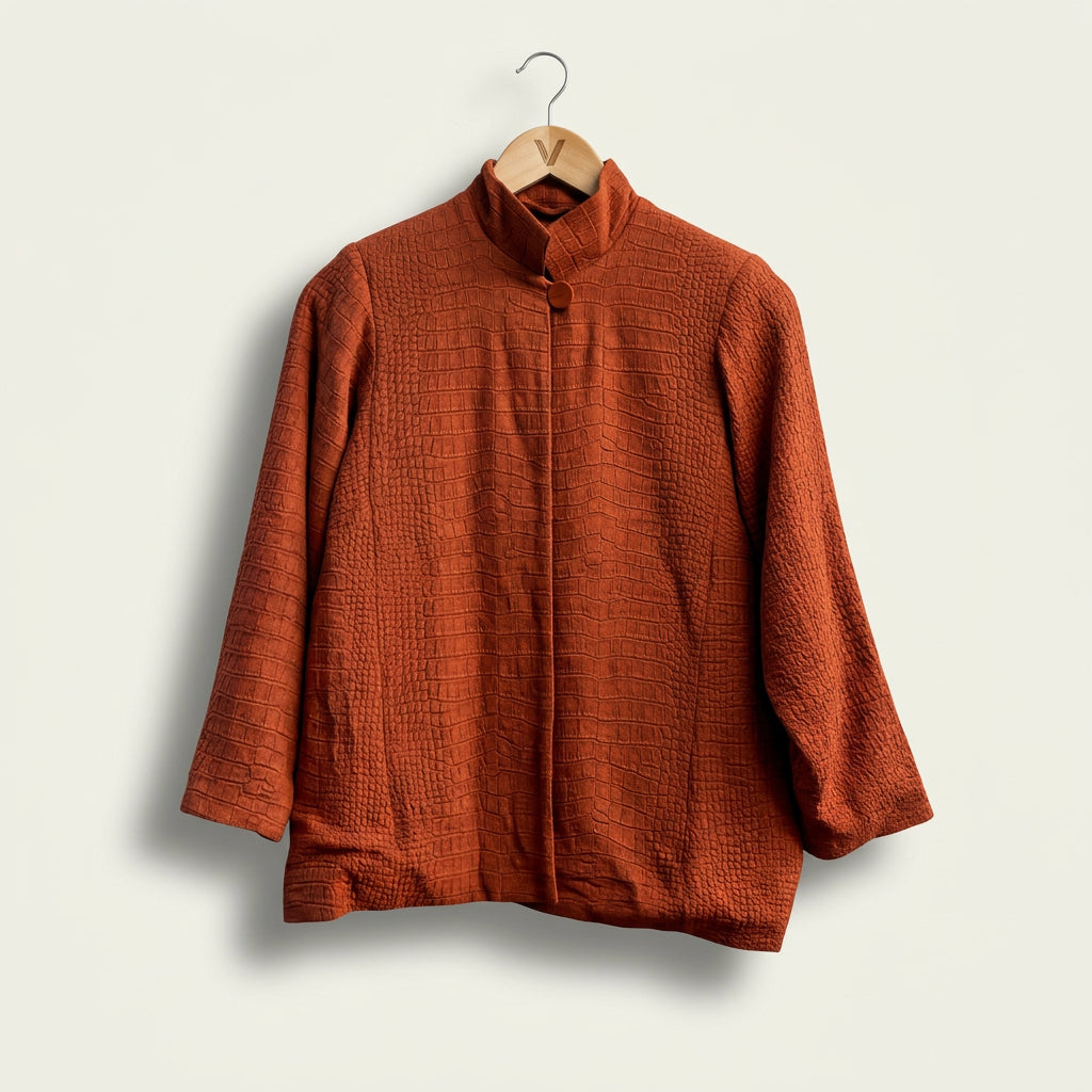 Asiatica Vintage Cardigan Burnt Texture Orange/Grey Ladies Size M