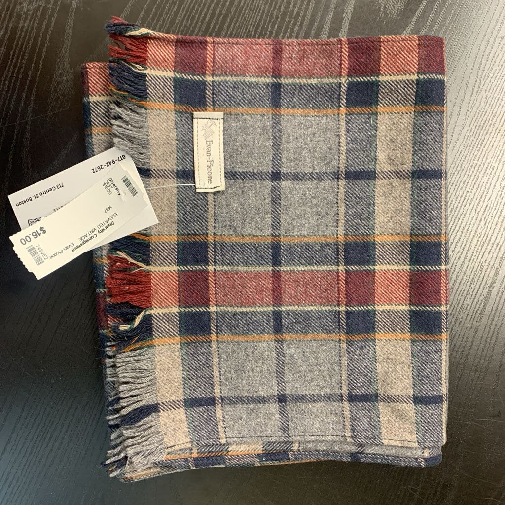 Evan-Picone Scarf Wool Plaid Grey/Navy/Maroon