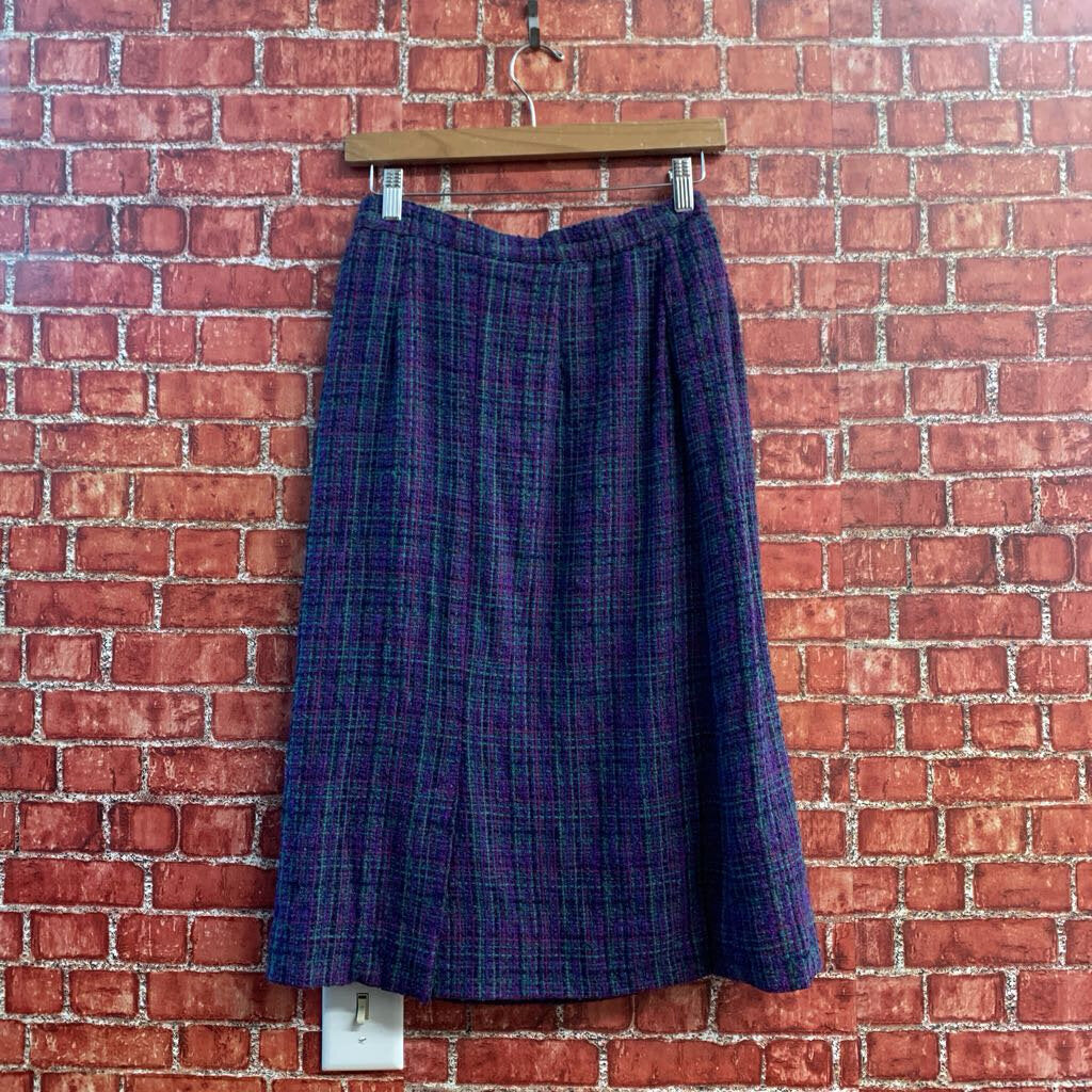 Alan Edwards Vintage Midi Skirt Wool Tweed Purple/Teal Ladies Size 10