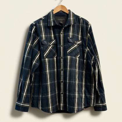 Bloomingdales Shacket Snap Plaid Navy/Yellow/White Men’s Size XL
