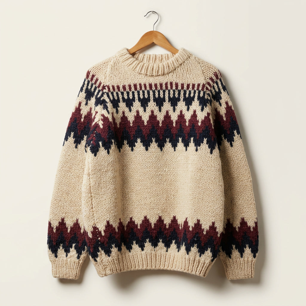 Made in Greece Vintage Knit Sweater Wool Beige/Maroon/Navy Men’s Size XL