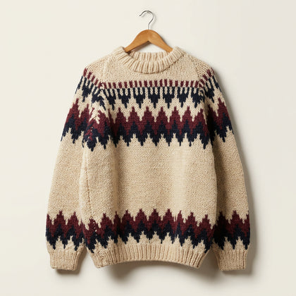 Made in Greece Vintage Knit Sweater Wool Beige/Maroon/Navy Men’s Size XL