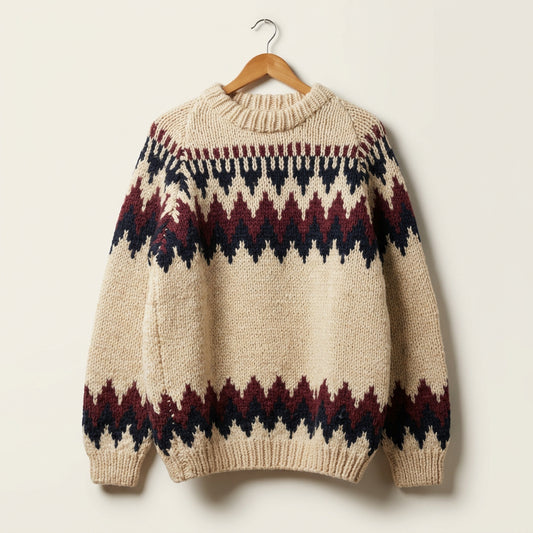 Made in Greece Vintage Knit Sweater Wool Beige/Maroon/Navy Men’s Size XL