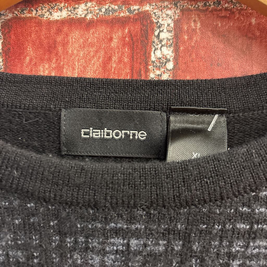 Claiborne Sweater Merino Wool Black/Grey Men’s Size XL