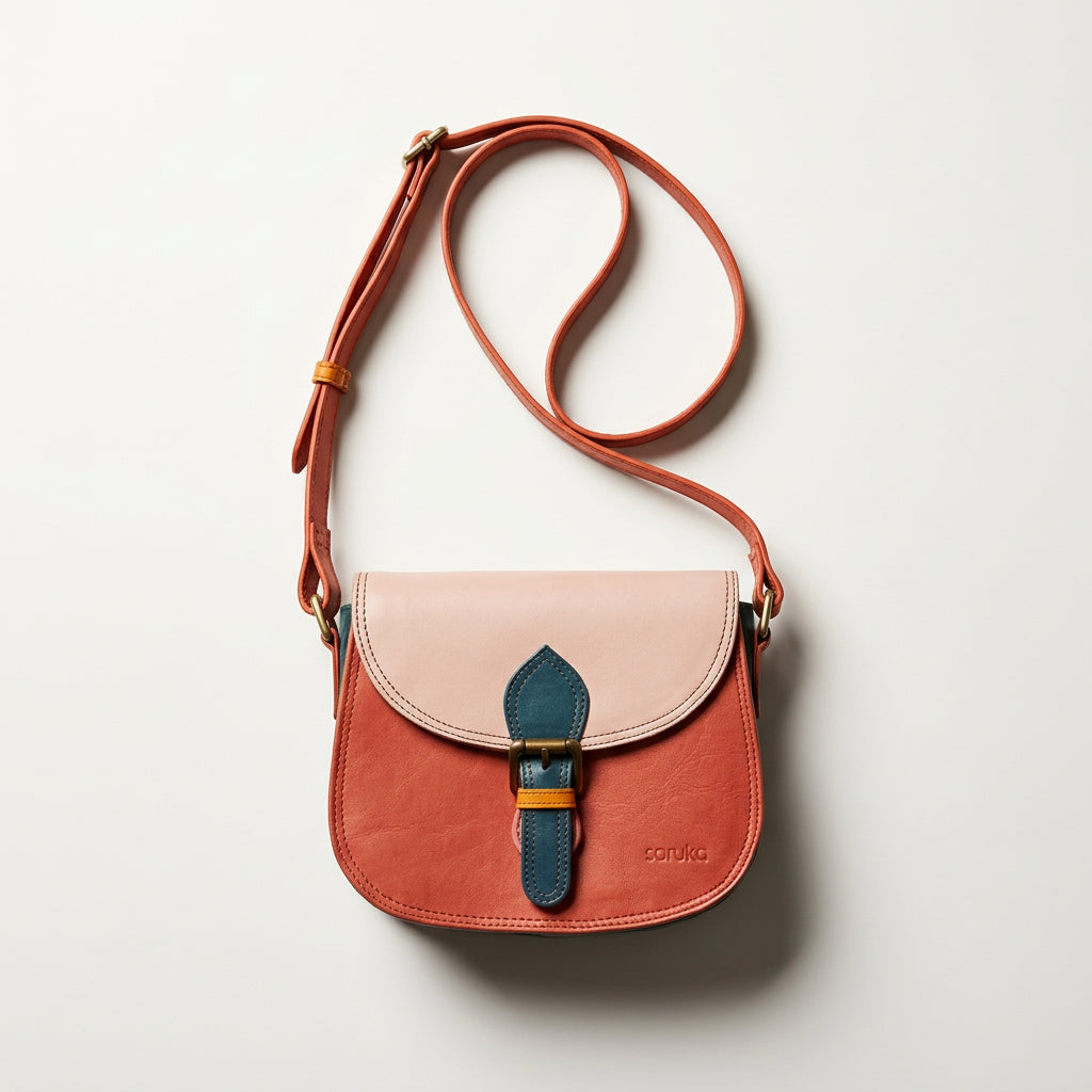 Soruka Crossbody Bag Leather Color Block Red/Pink/Multi