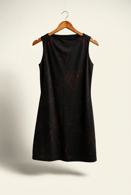 La Belle Vintage Mini Dress Tank Metallic Roses Black/Red Ladies Size M