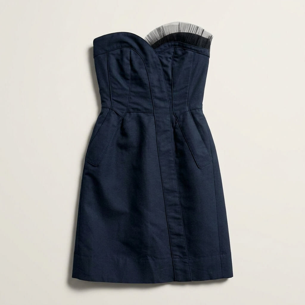 Marc by Marc Jacobs Strapless Midi Dress Tulle Chest Embellishment Navy Ladies Size 0