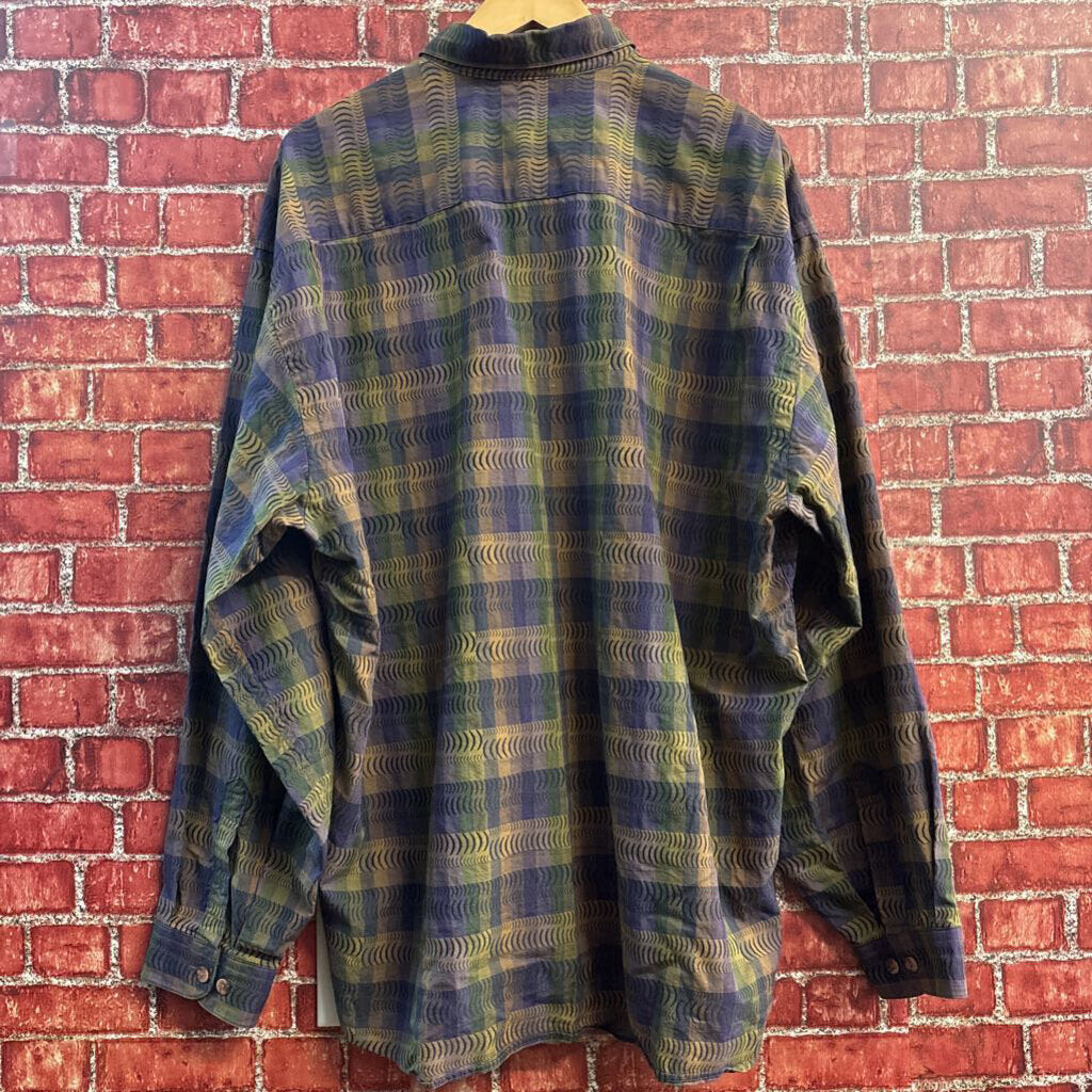 Jhane Barnes Vintage Button Up Rectangle/Square Pattern Purple/Green Size XL