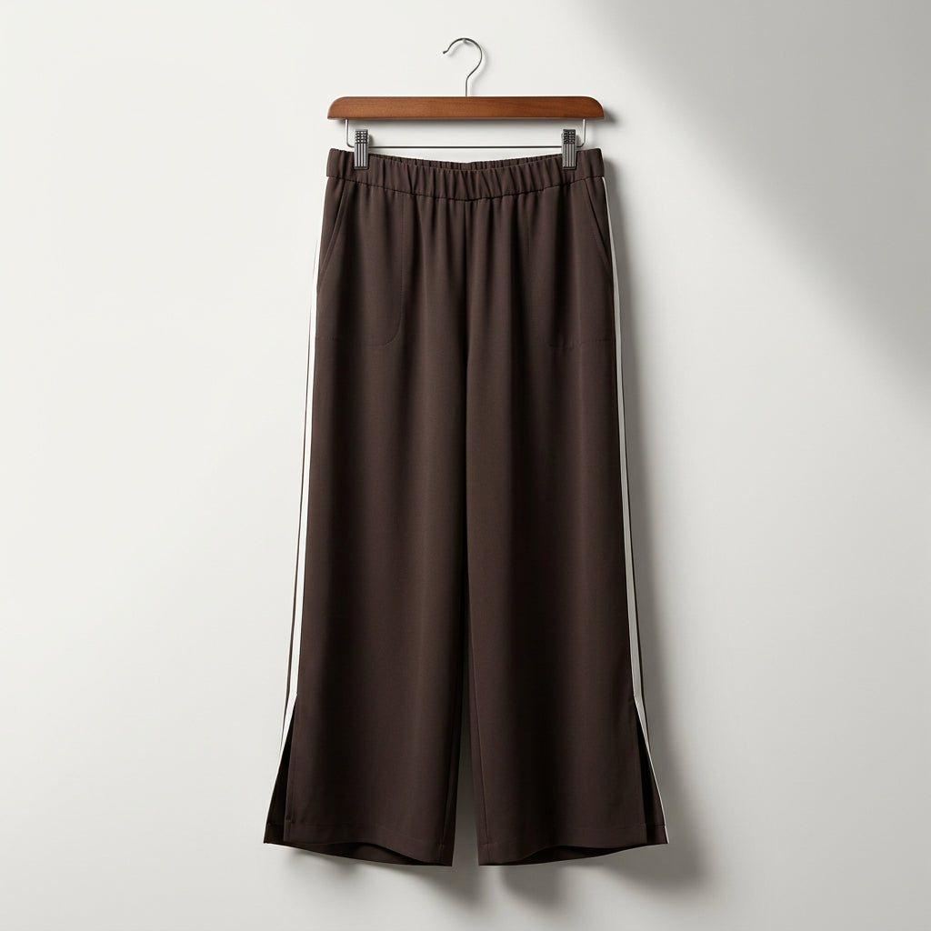 Linea Flowy Crepe Pants 2 Layers Brown/White Ladies Size MP