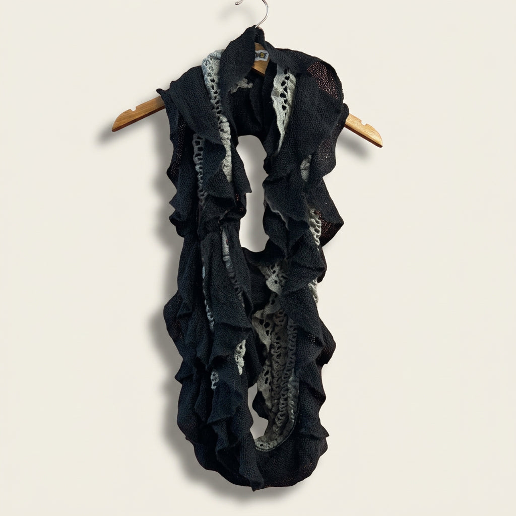 Betsey Johnson Grey & Black Knit Scarf OS
