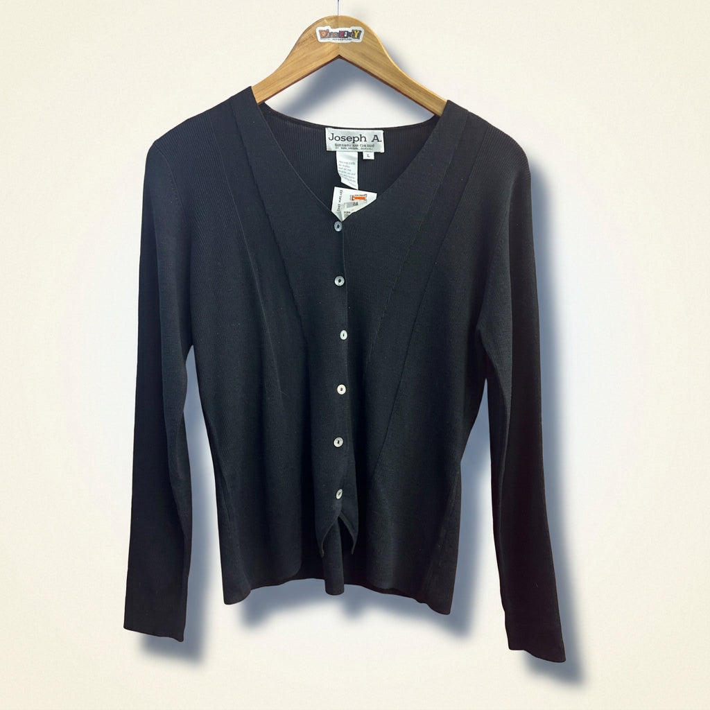 Vintage Joseph A. Black Ribbed Cardigan Sweater Silk Ladies Size XL