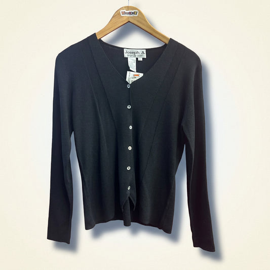 Vintage Joseph A. Black Ribbed Cardigan Sweater Silk Ladies Size XL
