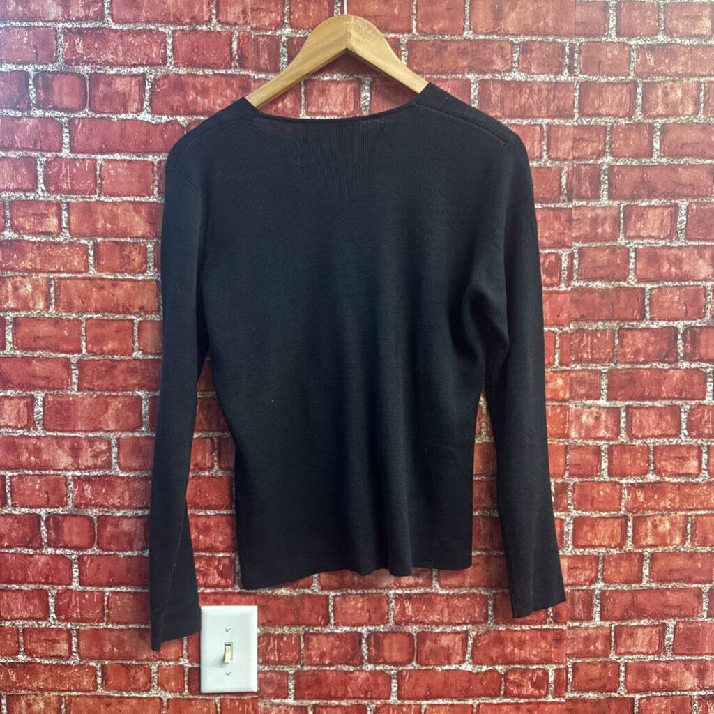 Vintage Joseph A. Black Ribbed Cardigan Sweater Silk Ladies Size XL