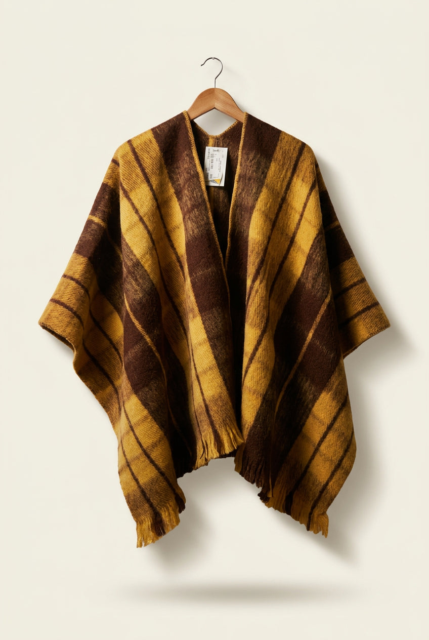 Vintage Brown Plaid Poncho Men’s Size OS