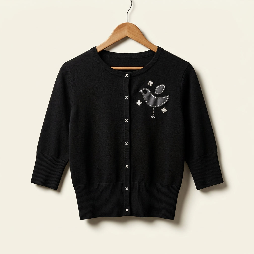 Mossimo Black Cardigan Bird Embroidered Men’s Size M